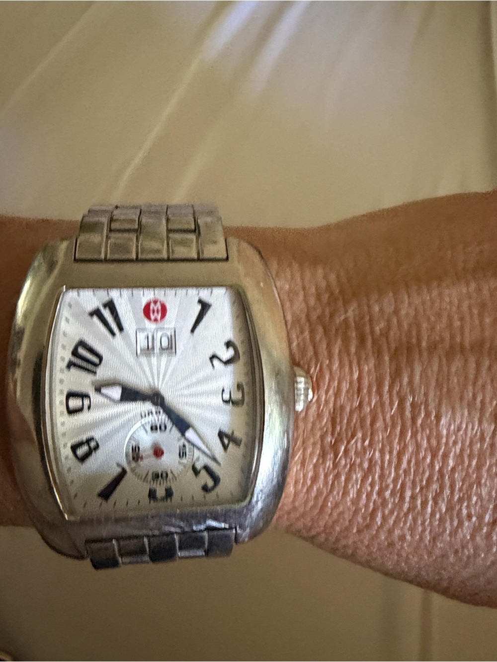 This Michele Urban Mini watch features a stainless steel case